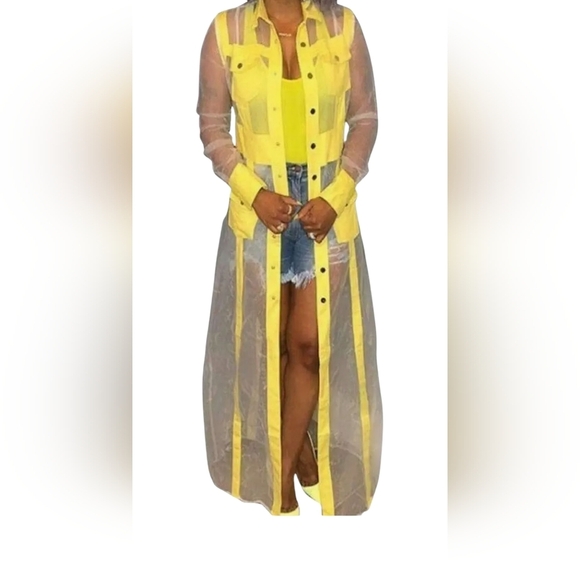 EETIQUE FASHION Large Yellow Sheer Longline Shirt Dress - Picture 1 of 13